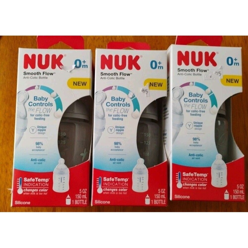 Lot of 3 New NUK Smooth Flow Anti Colic Baby Bottles 5oz 150ml 0m Newborn SafeTe